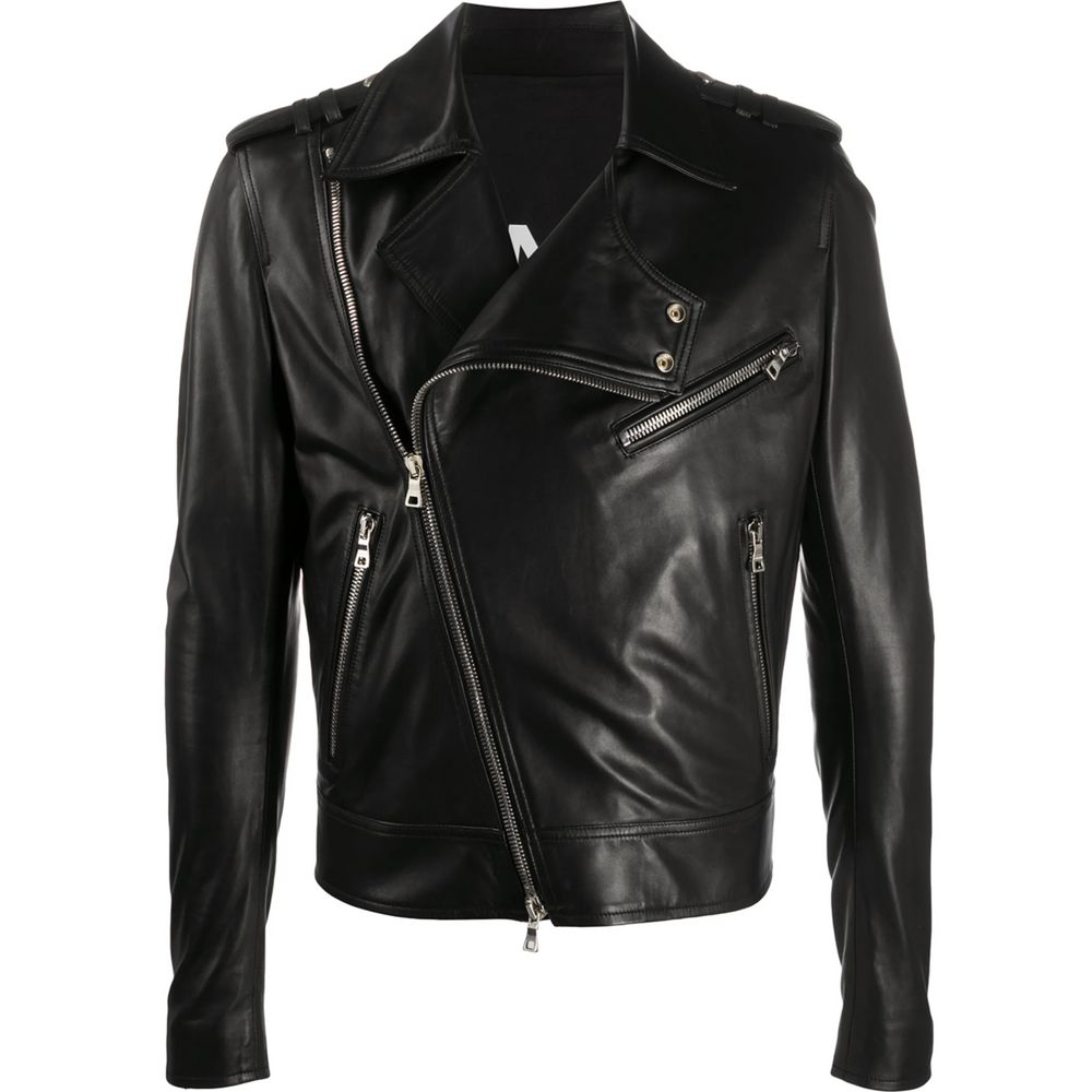 Veste en cuir Balmain noire