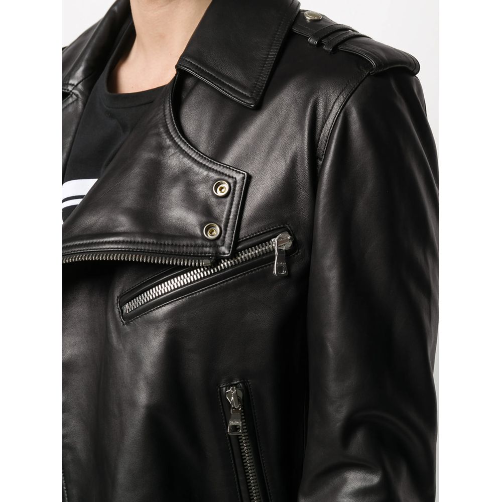 Veste en cuir Balmain noire