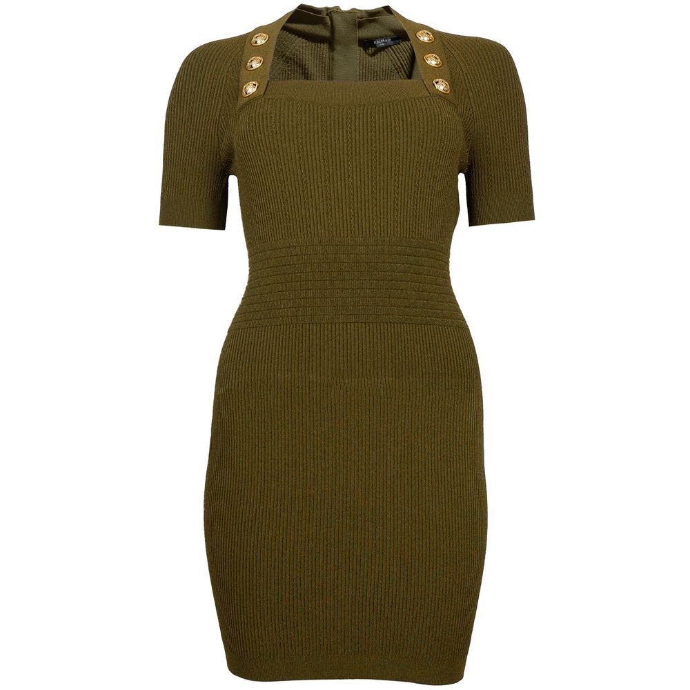 Robe Balmain avec bouton doré verte