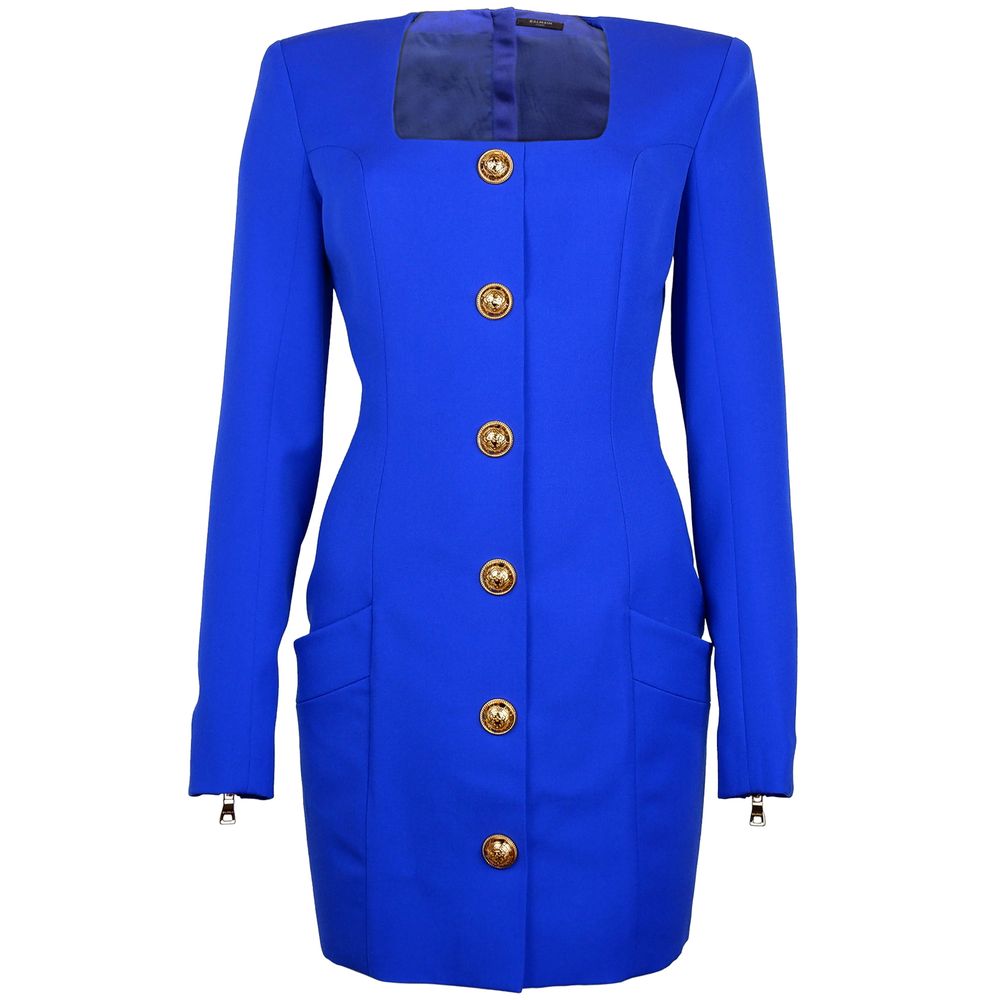 Robe Balmain à encolure carrée bleue