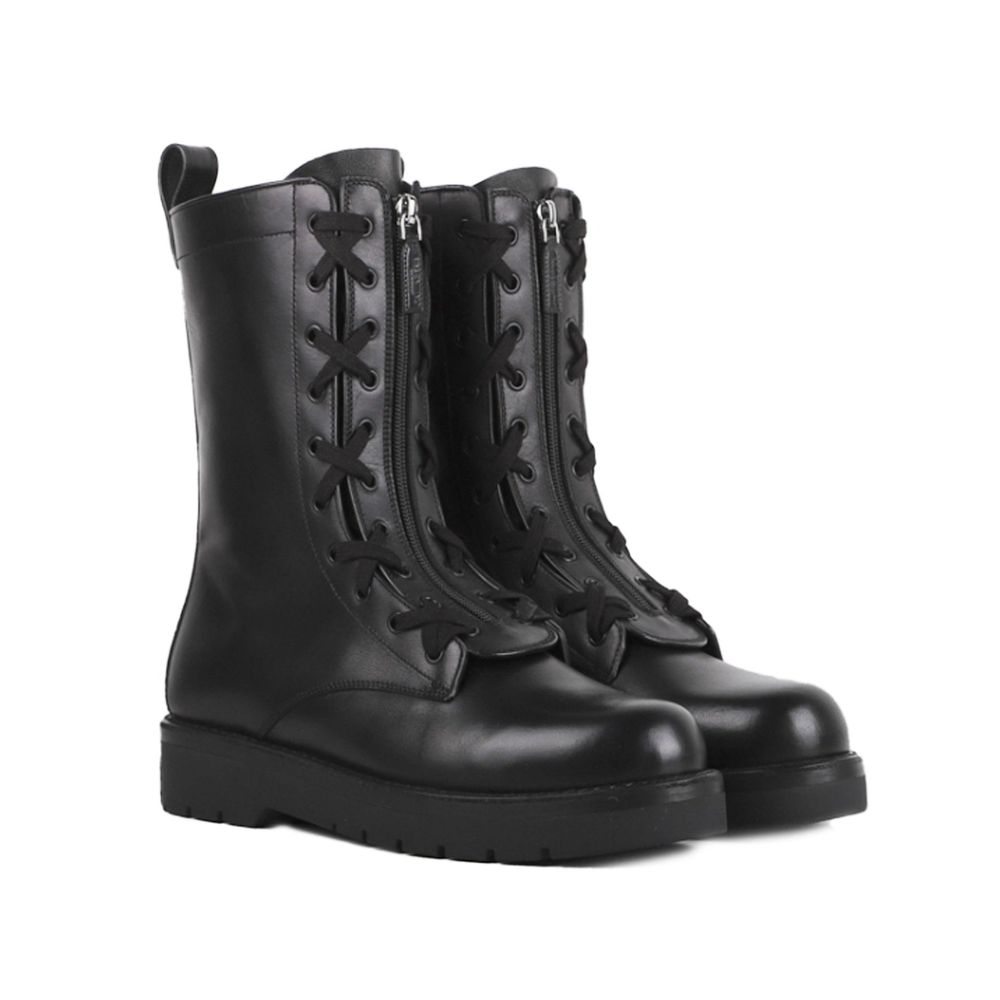 Bottines Combat en cuir noires