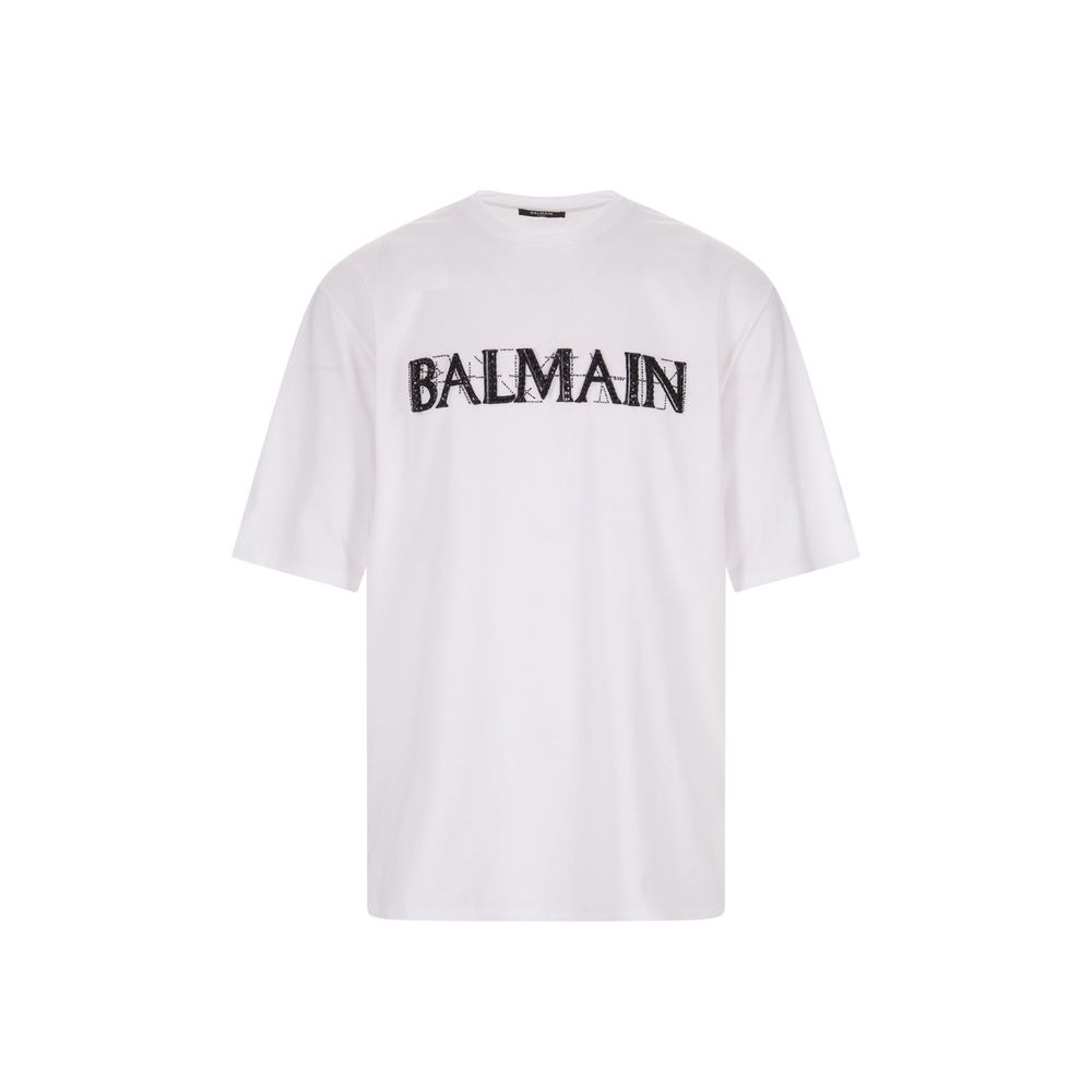 T-shirt oversize blanc avec logo cristaux