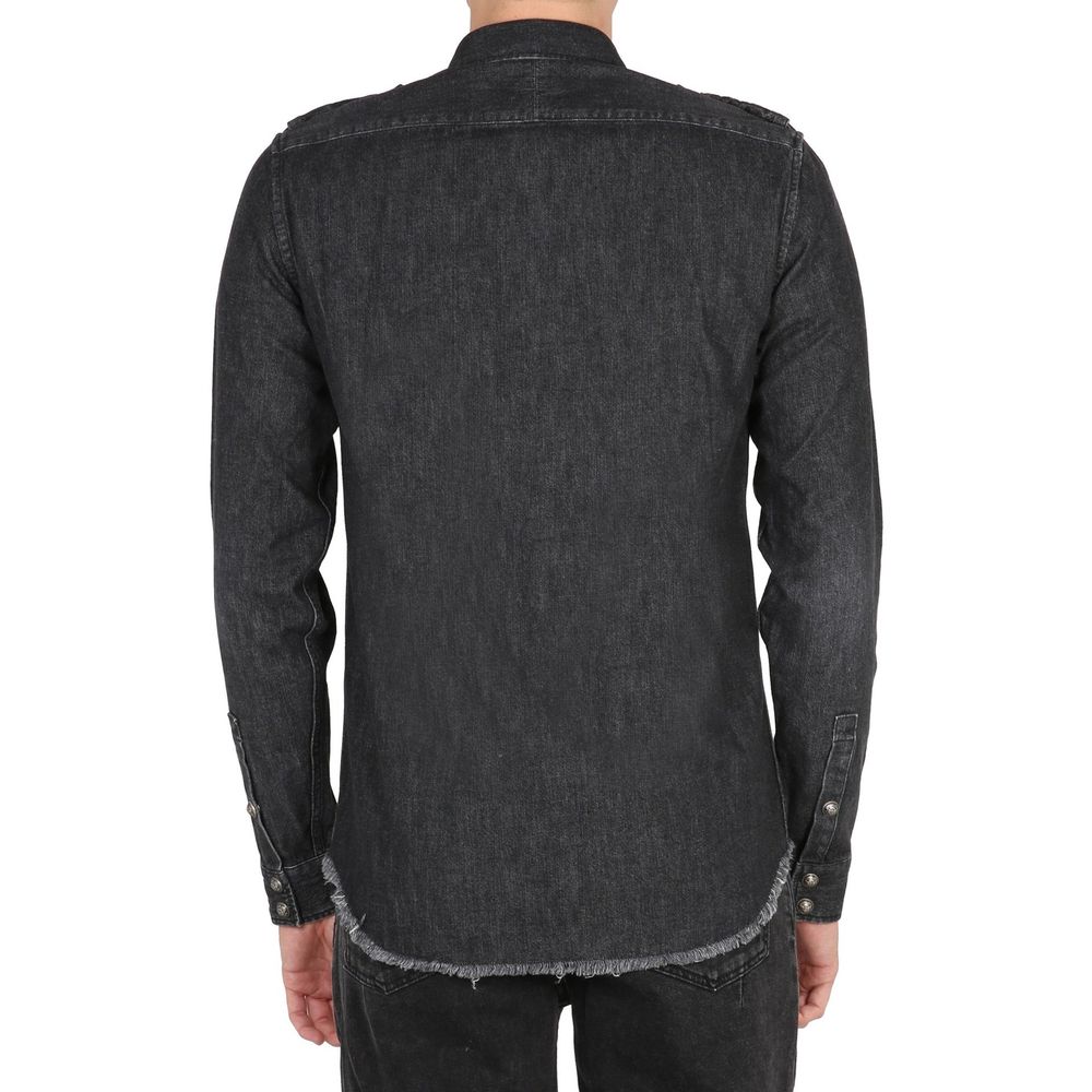 Chemise Dénim Homme à Franges Bleue