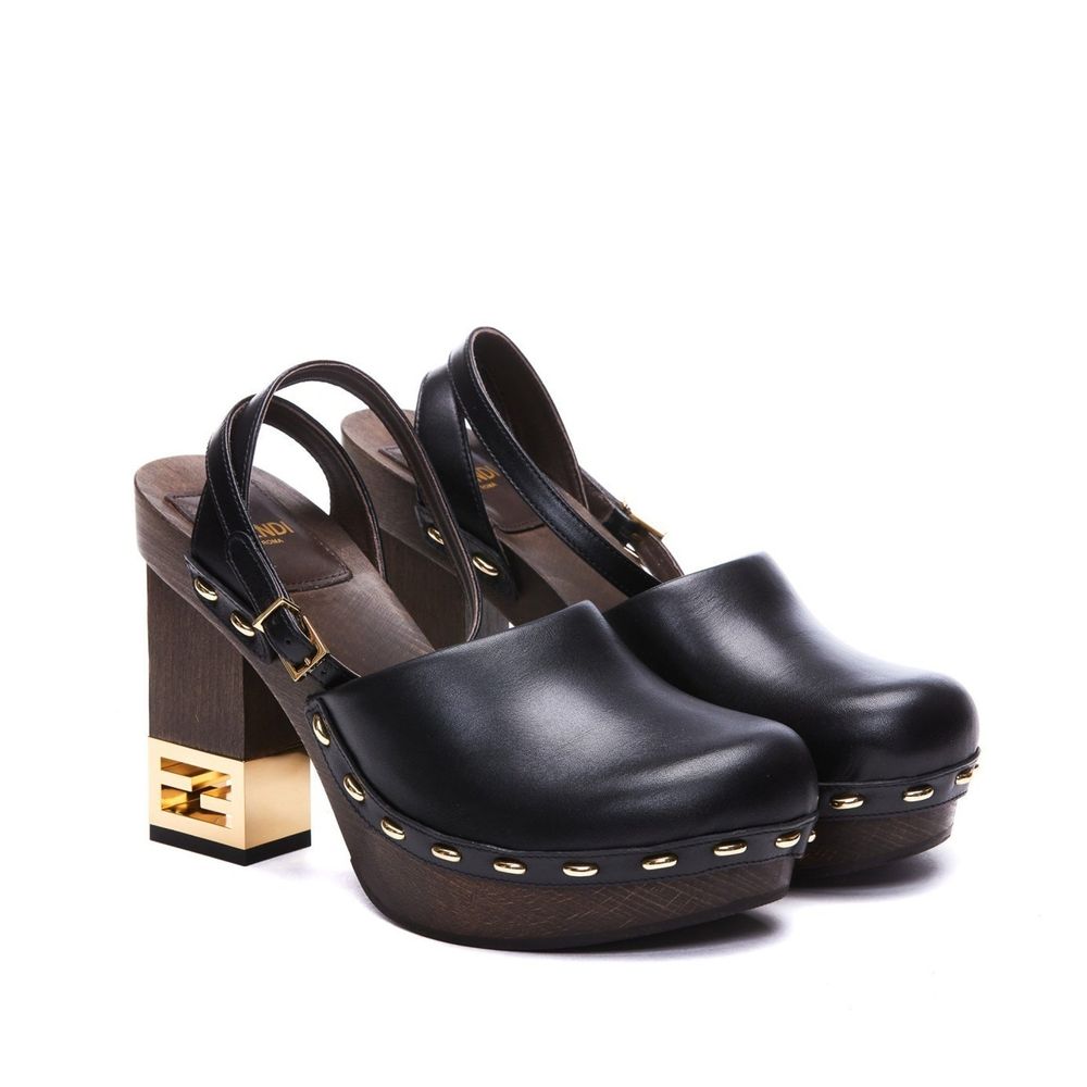 Pumps en cuir avec talon doré femmes